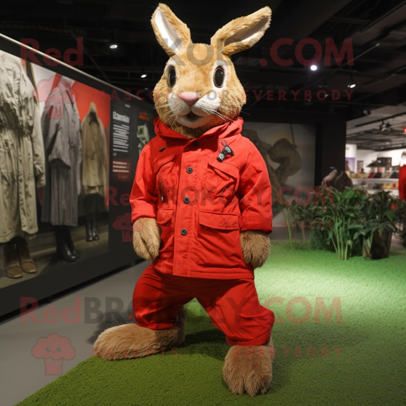 Red wild rabbit mascot costume character dressed with Parka and Shoe laces