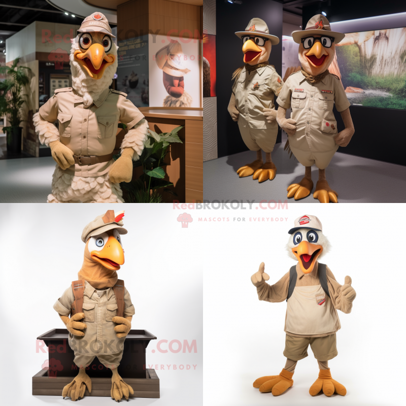 Tan Roosters mascot costume character dressed with Tank Top and Caps