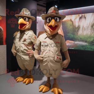 Tan Roosters mascot costume character dressed with Tank Top and Caps