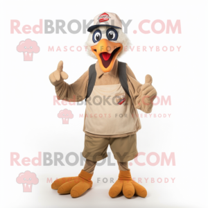 Tan Roosters mascot costume character dressed with Tank Top and Caps