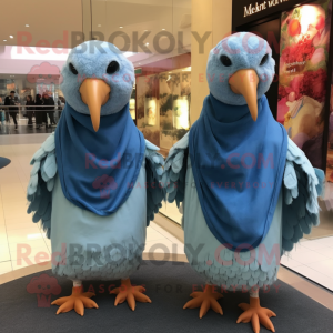 Sky Blue Guinea Fowl mascot costume character dressed with Long Sleeve Tee and Shawls