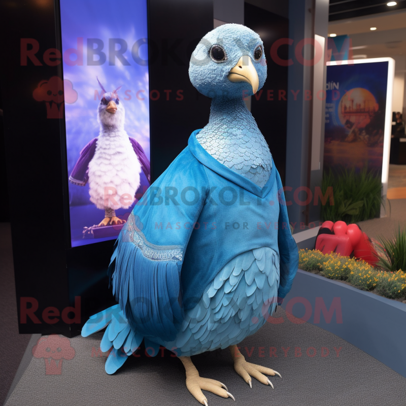 Sky Blue Guinea Fowl mascot costume character dressed with Long Sleeve Tee and Shawls