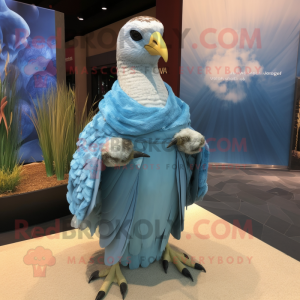 Sky Blue Guinea Fowl mascot costume character dressed with Long Sleeve Tee and Shawls