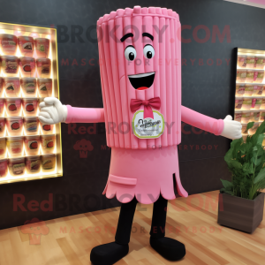 Pink Pesto Pasta mascot costume character dressed with Suit Pants and Pocket squares