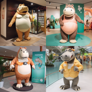 Tan Hippopotamus mascot costume character dressed with One-Piece Swimsuit and Belts