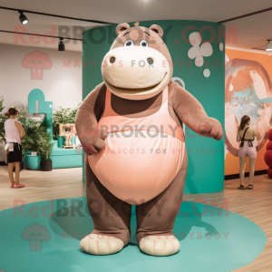 Tan Hippopotamus mascot costume character dressed with One-Piece Swimsuit and Belts