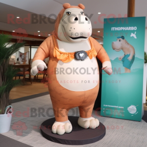 Tan Hippopotamus mascot costume character dressed with One-Piece Swimsuit and Belts