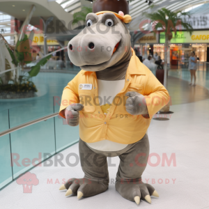 Tan Hippopotamus mascot costume character dressed with One-Piece Swimsuit and Belts