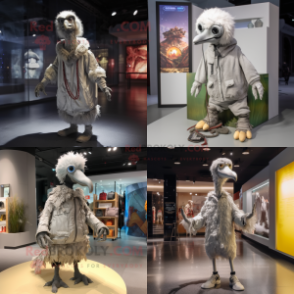 Silver Ostrich mascot costume character dressed with Parka and Anklets