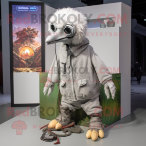 Silver Ostrich mascot costume character dressed with Parka and Anklets