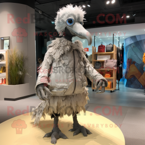 Silver Ostrich mascot costume character dressed with Parka and Anklets