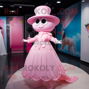 Pink Alliance mascot costume character dressed with Wedding Dress and Hats