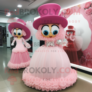 Pink Alliance mascot costume character dressed with Wedding Dress and Hats