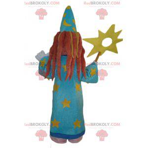 Heksekunstmand maskot med en blå kjole - Redbrokoly.com