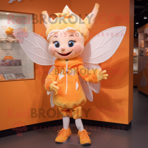 Orange Tooth Fairy mascot costume character dressed with Jacket and Brooches