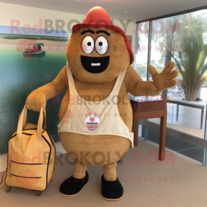 Tan Paella mascot costume character dressed with Rash Guard and Tote bags