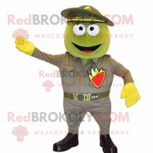Olive army soldier mascot costume character dressed with Board Shorts and Ties