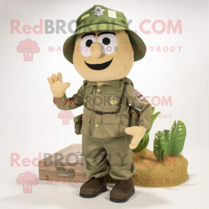 Olive army soldier mascot costume character dressed with Board Shorts and Ties