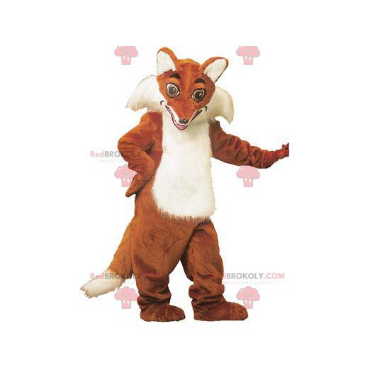 Mascotte de renard orange et blanc très réaliste -