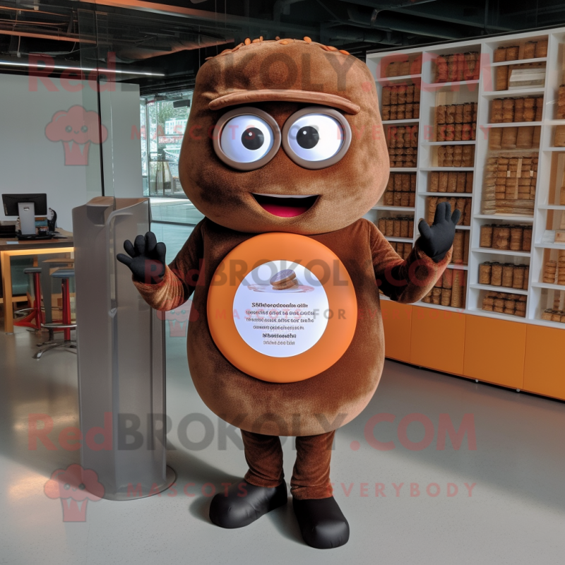 Brown donut mascot costume character dressed with Midi Dress and Reading glasses