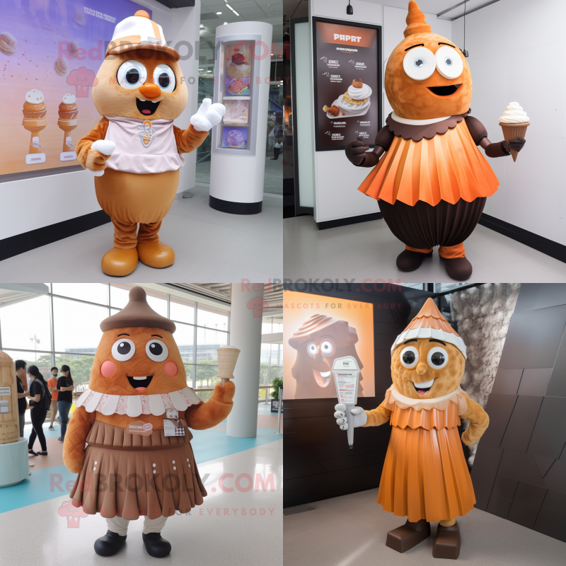 Rust Ice cream mascot costume character dressed with Pleated Skirt and Watches Rust Ice cream mascot costume character dressed with Pleated Skirt and Watches