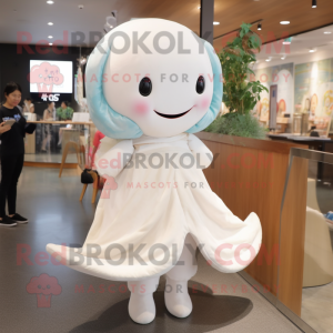 Cream Beluga Whale mascot costume character dressed with Dress and Hair clips