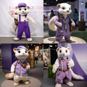 Lavender Ferret mascot costume character dressed with Chinos and Keychains