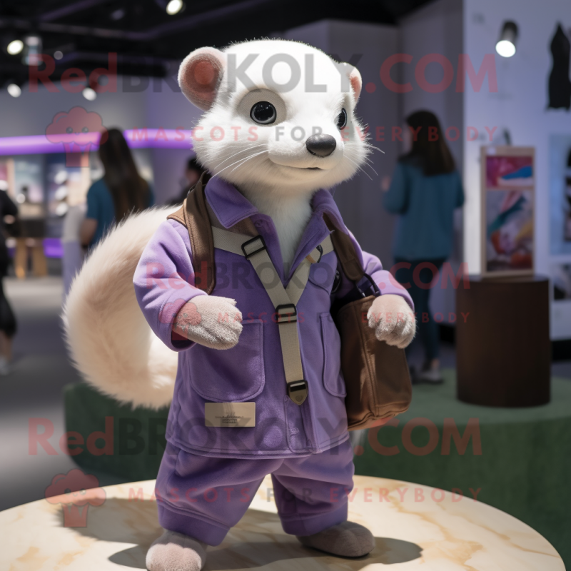 Lavender Ferret mascot costume character dressed with Chinos and Keychains