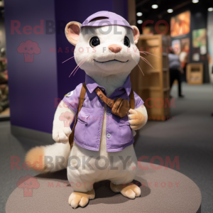 Lavender Ferret mascot costume character dressed with Chinos and Keychains