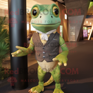 Olive Lizard mascot costume character dressed with Waistcoat and Smartwatches