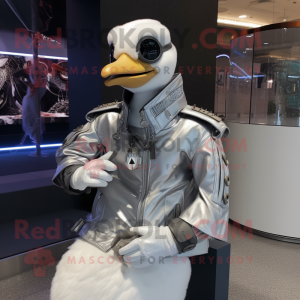 Sølv Swan maskot kostume...