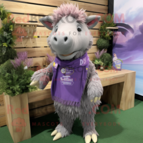 Lavender Wild boar mascot costume character dressed with Cargo Shorts and Shawl pins