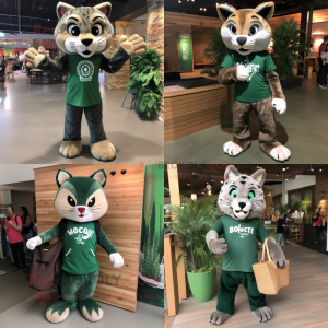 Forest Green Bobcat mascot costume character dressed with Tank Top and Tote bags