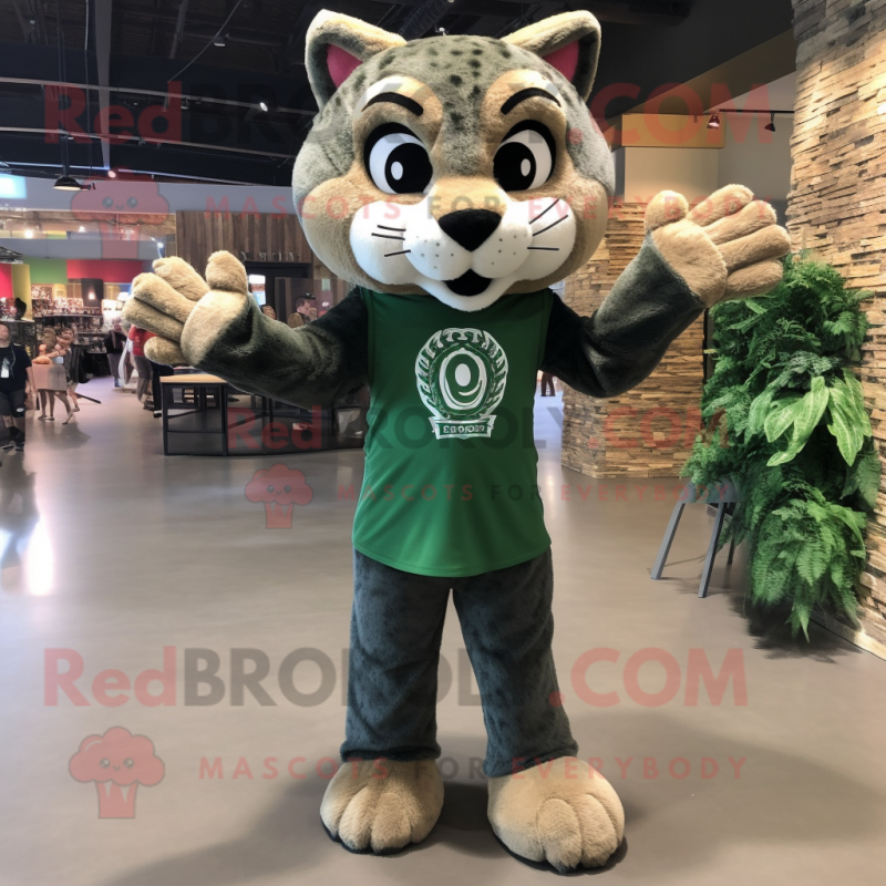 Forest Green Bobcat mascot costume character dressed with Tank Top and Tote bags