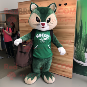 Forest Green Bobcat mascot costume character dressed with Tank Top and Tote bags