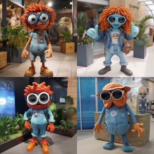 Rust medusa mascot costume character dressed with Denim Shorts and Sunglasses