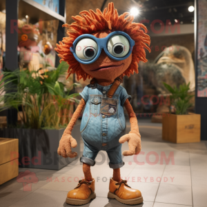 Rust medusa mascot costume character dressed with Denim Shorts and Sunglasses