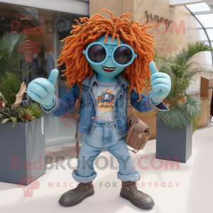 Rust medusa mascot costume character dressed with Denim Shorts and Sunglasses