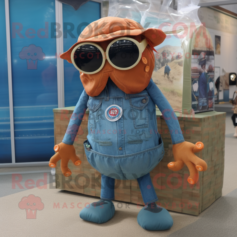 Rust medusa mascot costume character dressed with Denim Shorts and Sunglasses