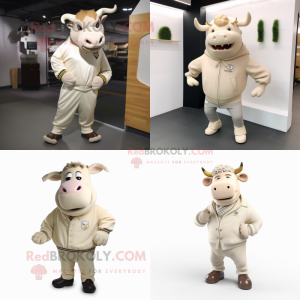 Beige Bull maskot kostume...