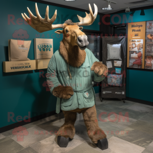 Teal irish elk mascot costume character dressed with Cargo Pants and Shawls