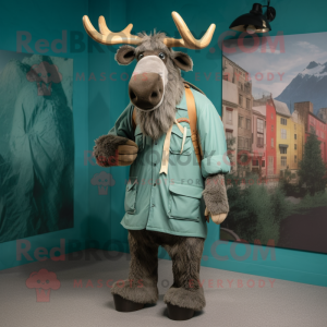 Teal irish elk mascot costume character dressed with Cargo Pants and Shawls