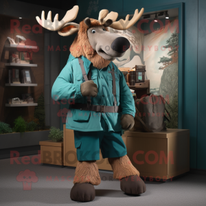 Teal irish elk mascot costume character dressed with Cargo Pants and Shawls