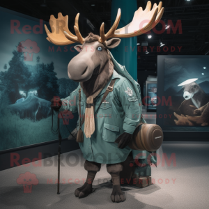 Teal irish elk mascot costume character dressed with Cargo Pants and Shawls