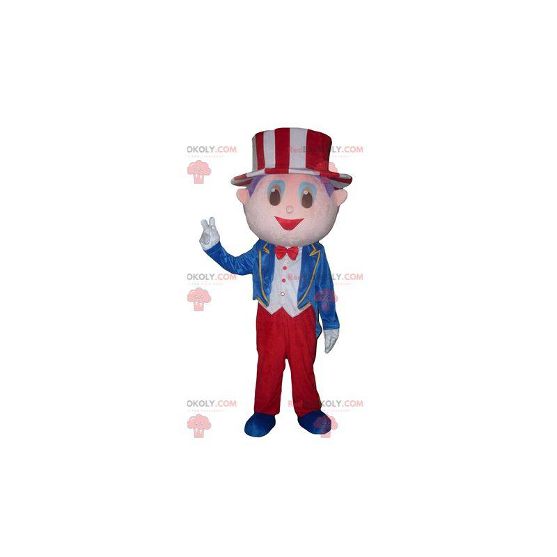 Mascote do showman com fantasia e chapéu - Redbrokoly.com