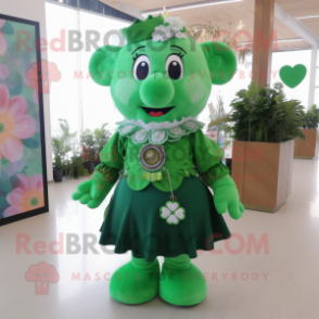 Green Four Leaf Clover mascot costume character dressed with Blouse and Necklaces
