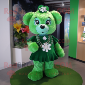 Green Four Leaf Clover mascot costume character dressed with Blouse and Necklaces