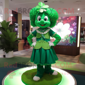 Green Four Leaf Clover mascot costume character dressed with Blouse and Necklaces