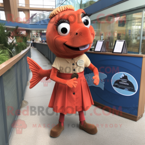 Rust Salmon mascot costume character dressed with Pencil Skirt and Shoe clips