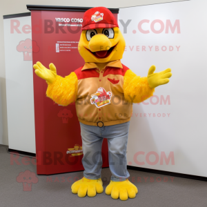 Gold Chicken Parmesan mascot costume character dressed with Bootcut Jeans and Beanies